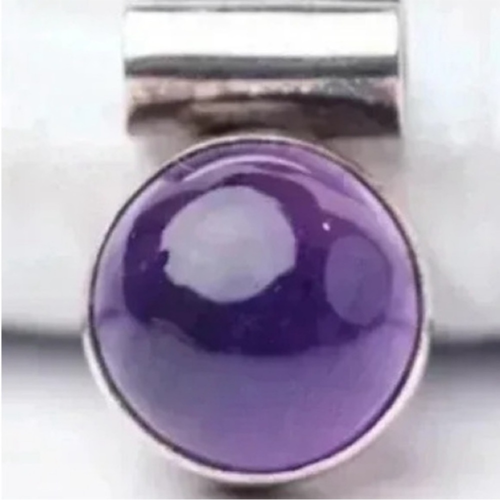 Vintage Amethyst Cabochon Pendant in 925 Sterling Silver - February Birthstone - Picture 2 of 16